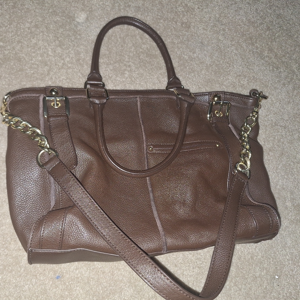 AUTHENTIC STEVE MADDEN Brown Leather Handbag with Gold Accents